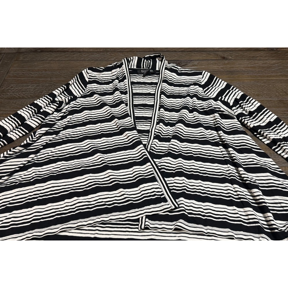 White House Black Cardigan XS Black White Striped Open Front Preloved - Picture 6 of 9